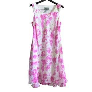 Sheri Martin‎ New York Vintage Floral Pink Ruffle Sleeveless Dress Size Large*